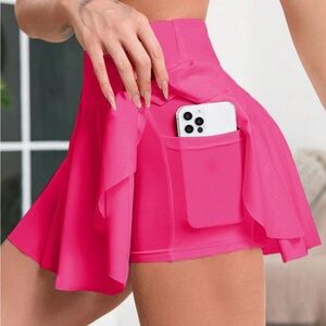 Hot Pink High-Waisted Tennis Skort with Pockets – Size Medium